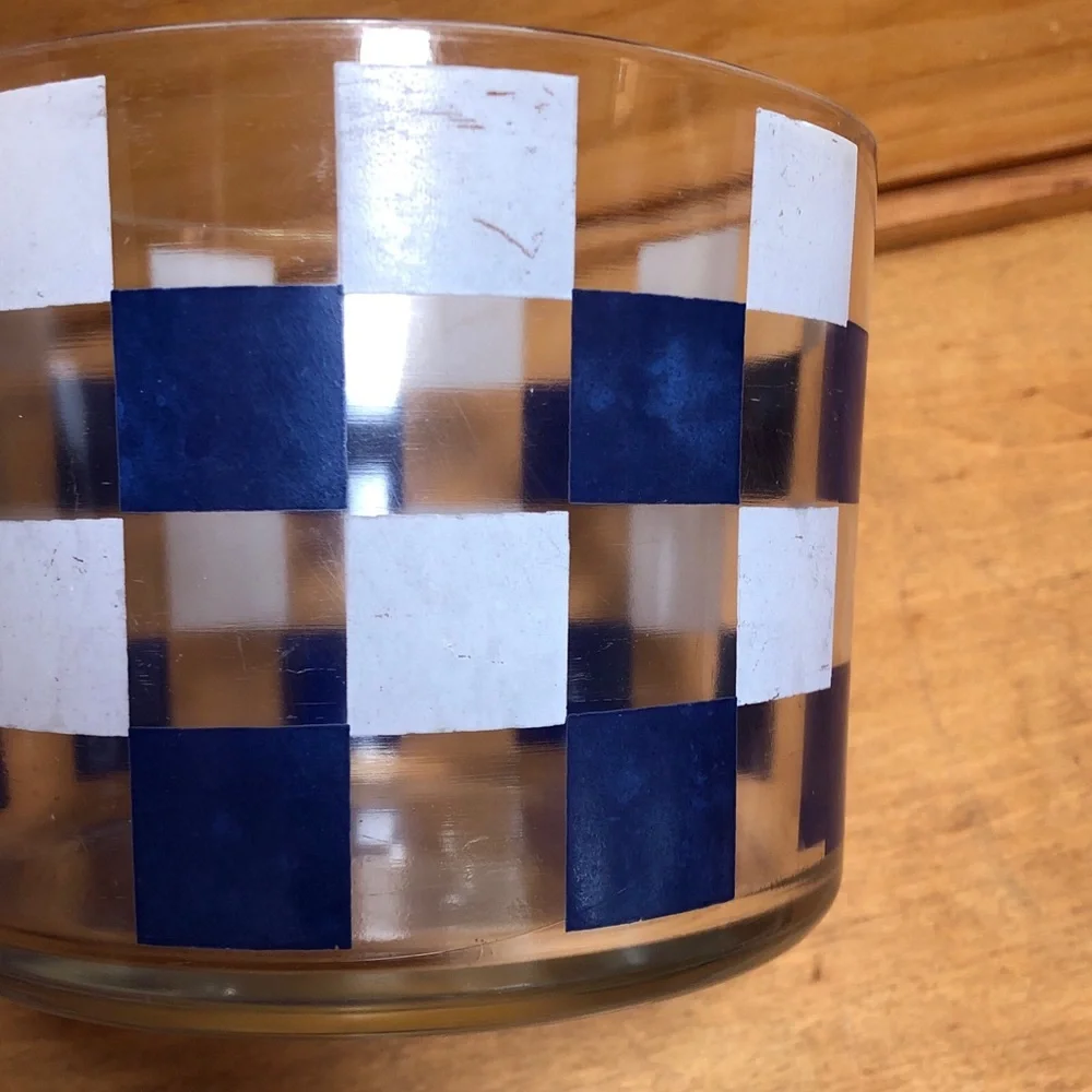 Vintage MCM Mid Century Glass Colorful Printed Ice Bucket Barware Serving Blue